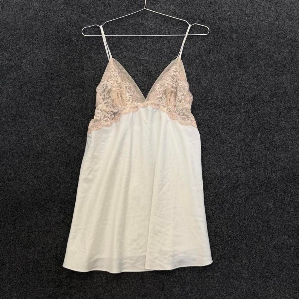 Flora Nikrooz Ivory Lace Satin Slip Dress Womens Small Lingerie Chemise 90s
